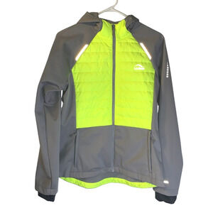 LL Bean Womens Bright All Weather Jacket Size S Gray Electric Yellow ColdShield